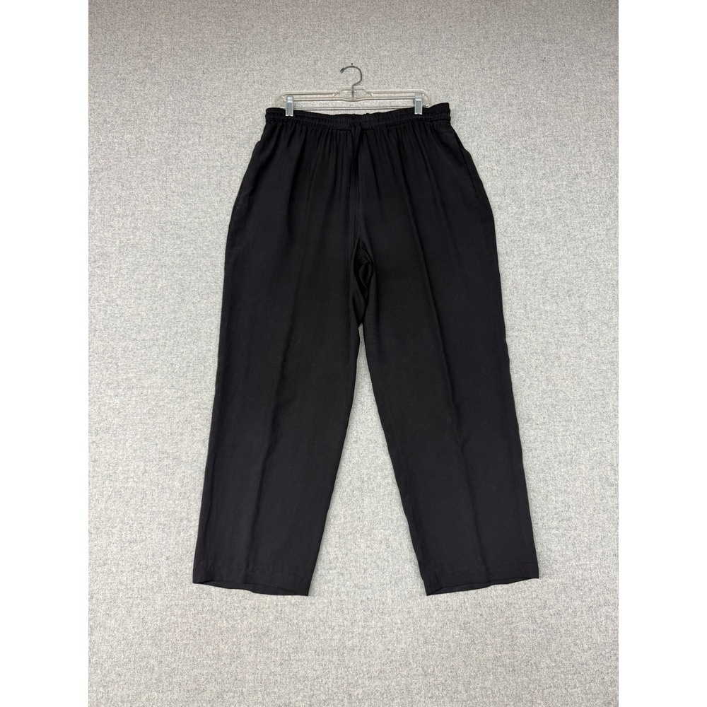 Alfred Dunner Pants 16 Black 100% Silk Elastic Waist Drawstring Straight Leg